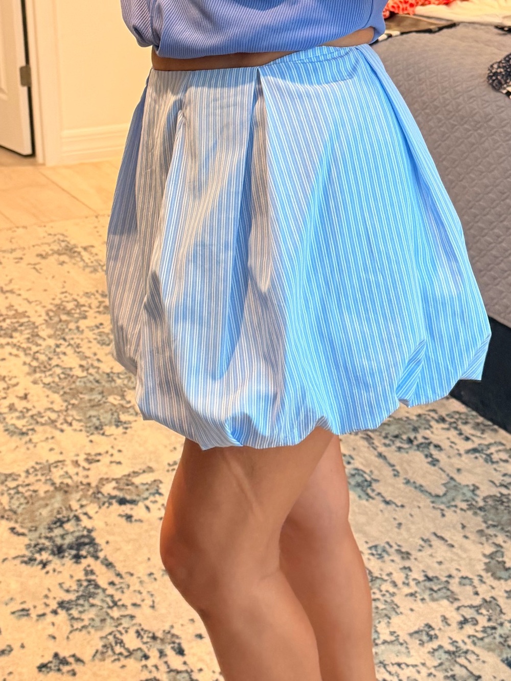 All in Favor Lavender Blue Striped Mini Skirt Set